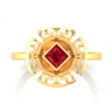 22K Gold cast red stoned ring
